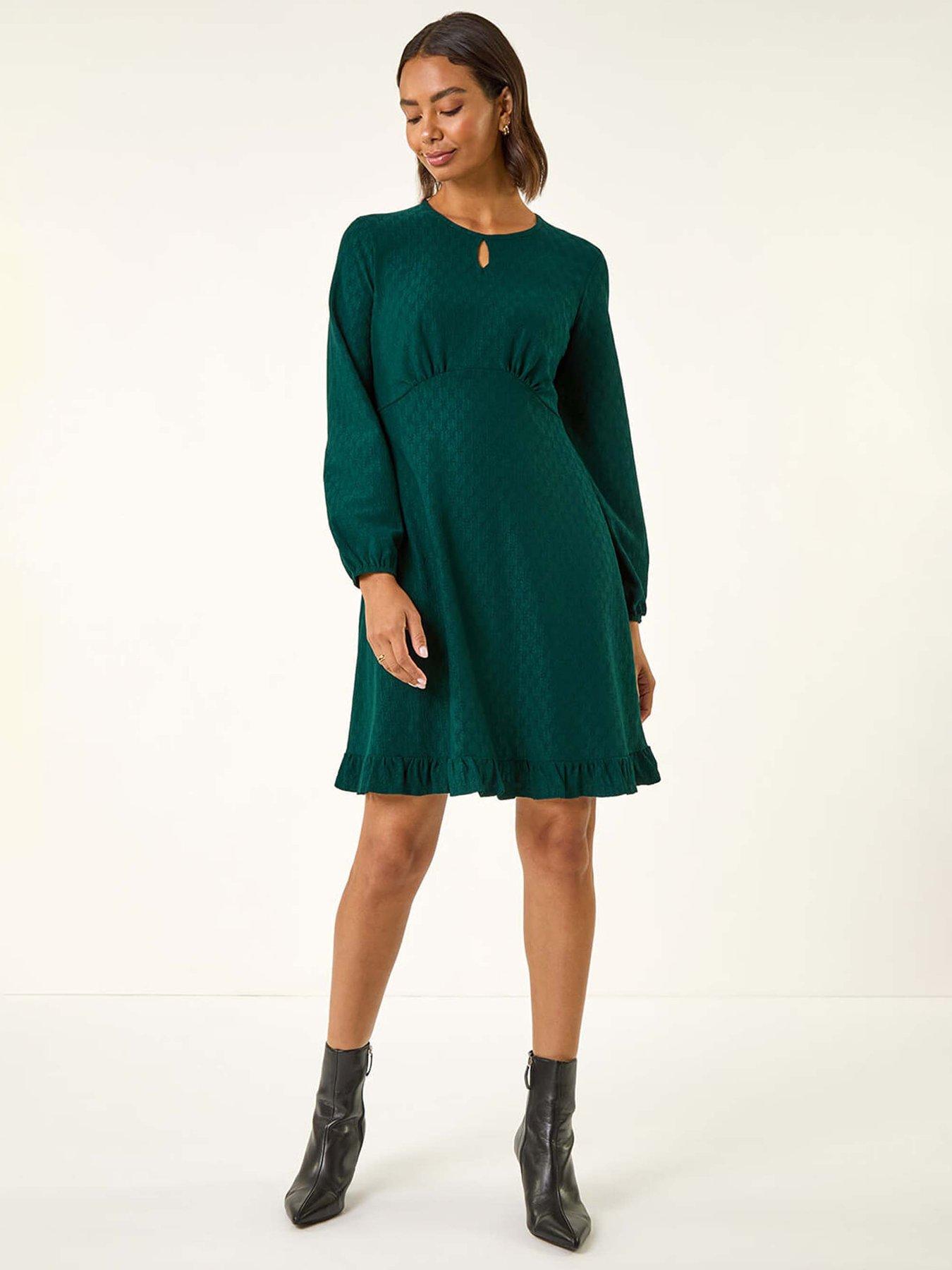 undefined Textured Spot Keyhole Dress - Blue
