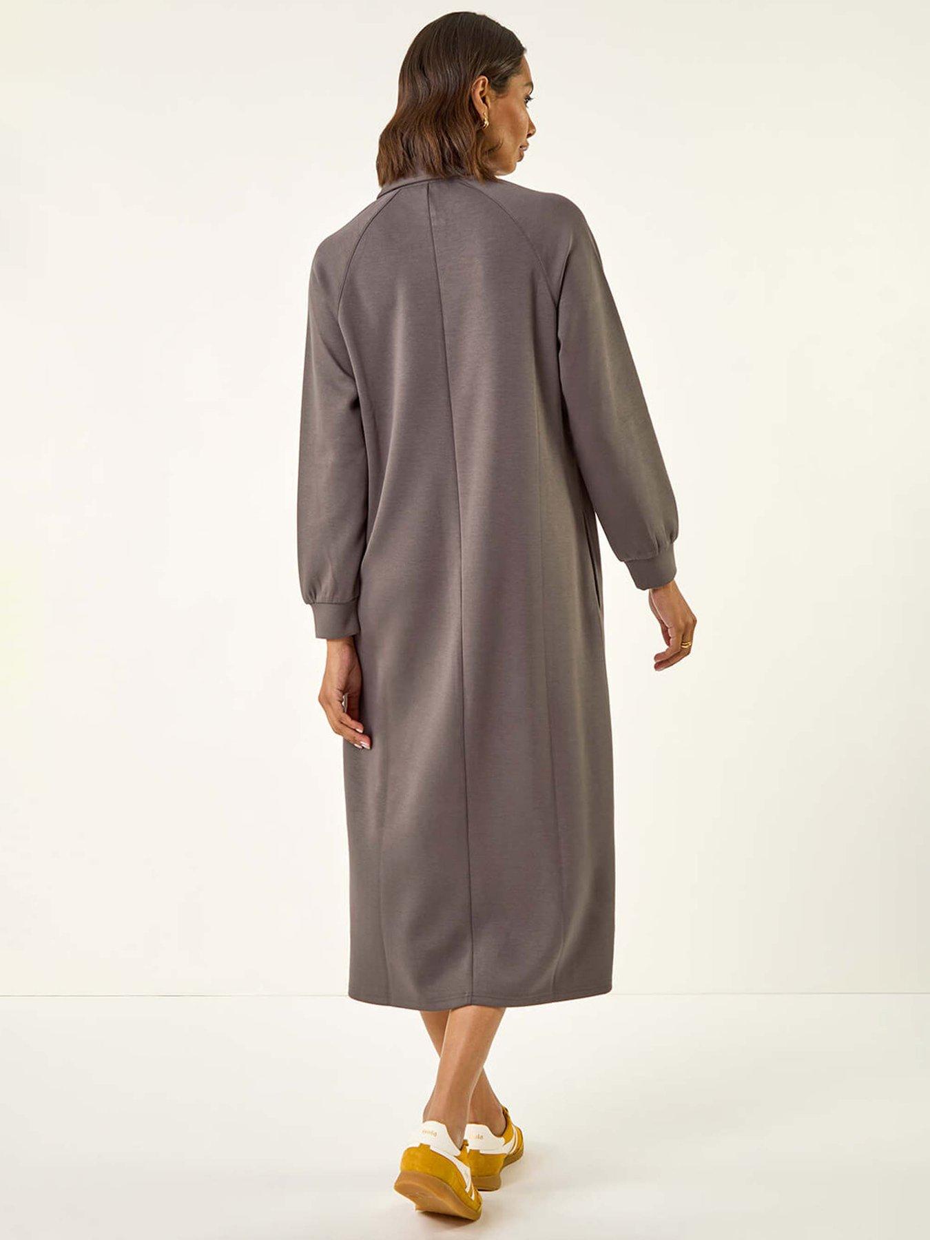  image of roman-buttoned-collar-midi-dress-grey
