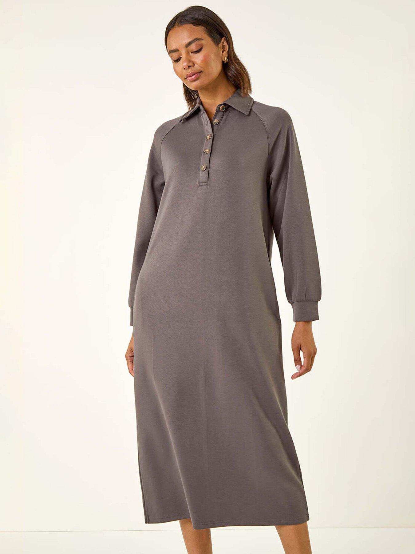  image of roman-buttoned-collar-midi-dress-grey
