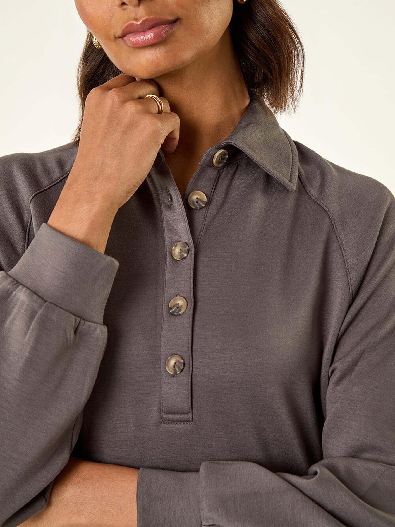  image of roman-buttoned-collar-midi-dress-grey