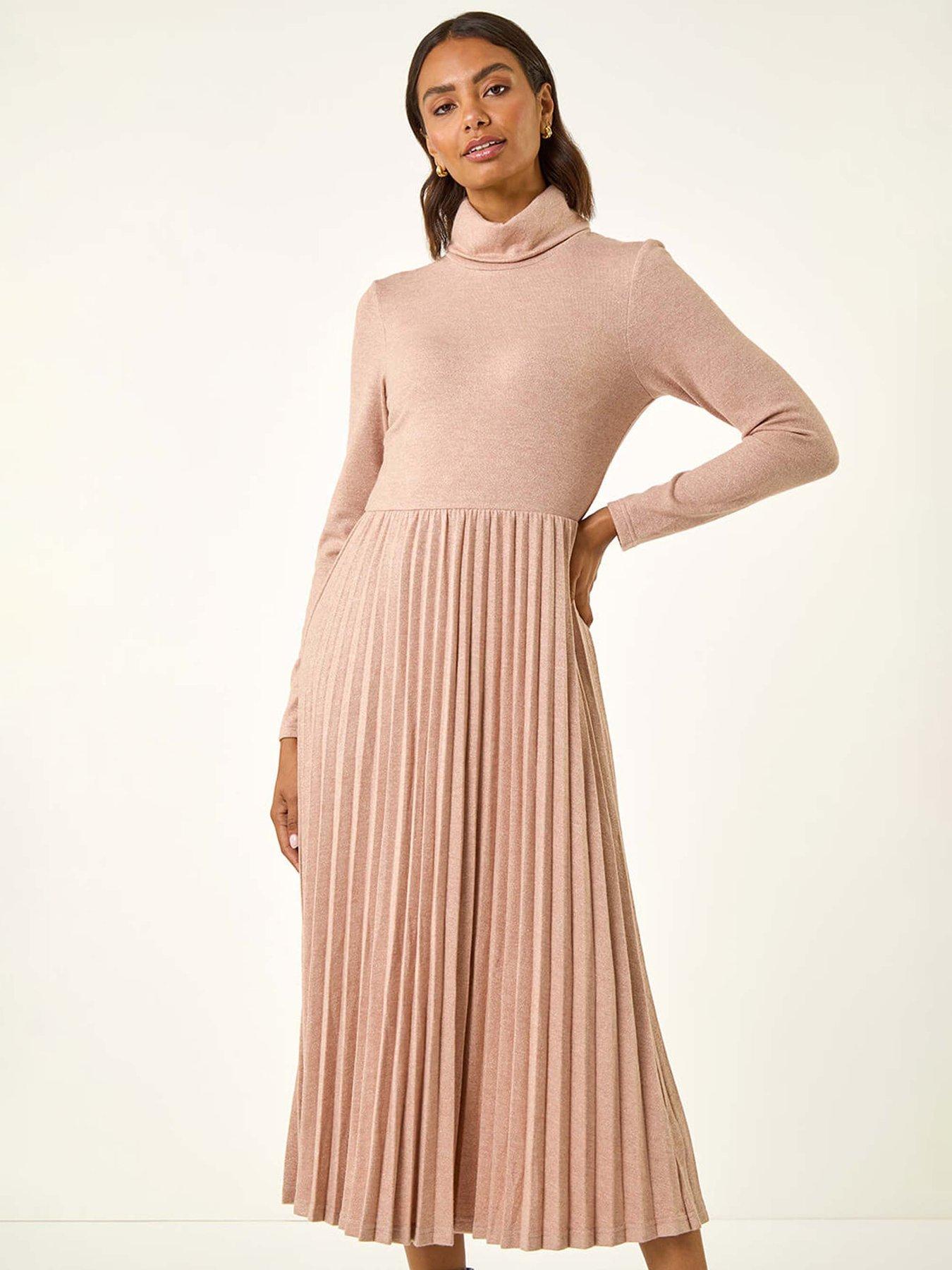 Image 3 of 5 of Roman High Neck Pleated Midi Dress - Pink