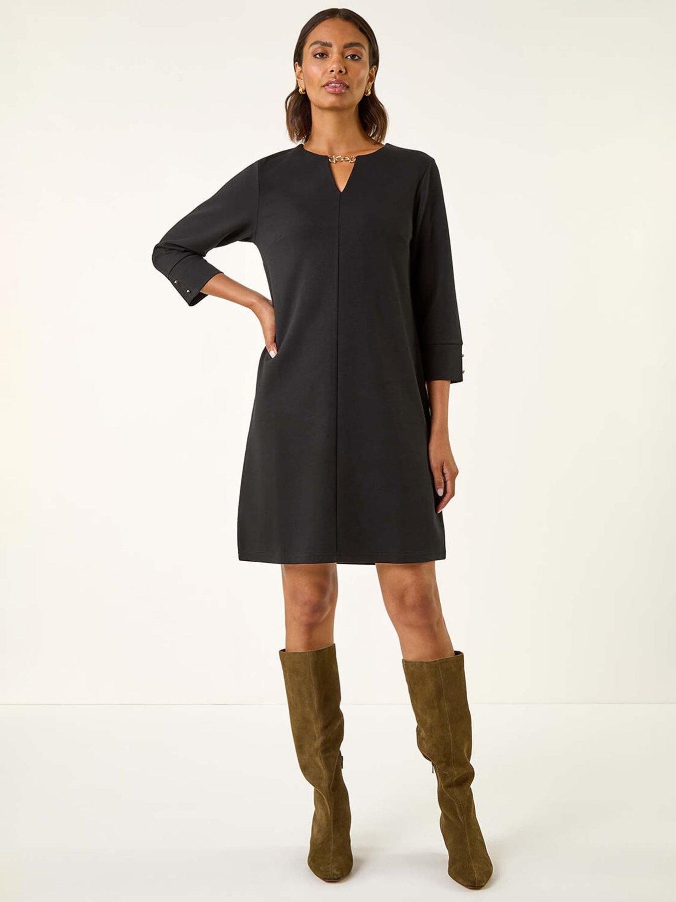 Image 1 of 5 of Roman Keyhole Chain Shift Dress - Black