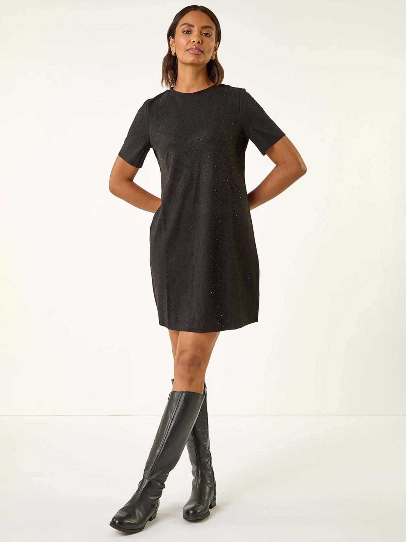Roman Embellished Shift Stretch Dress - Black