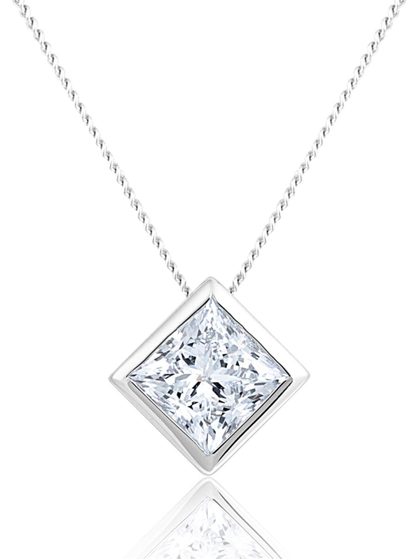 Love DIAMOND 1.00ct Princess Cut Diamond Slider Pendant with Chain Lab Grown