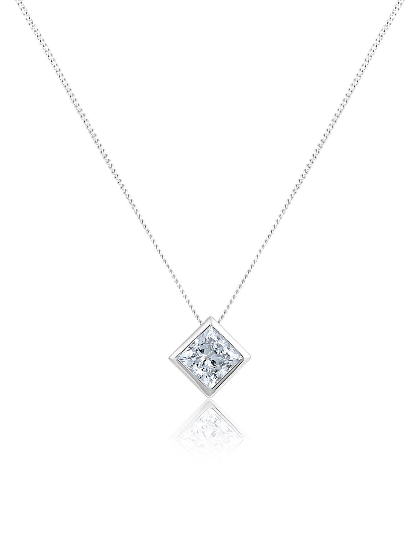  image of love-diamond-100ct-princess-cut-diamond-slider-pendant-with-chain-lab-grown