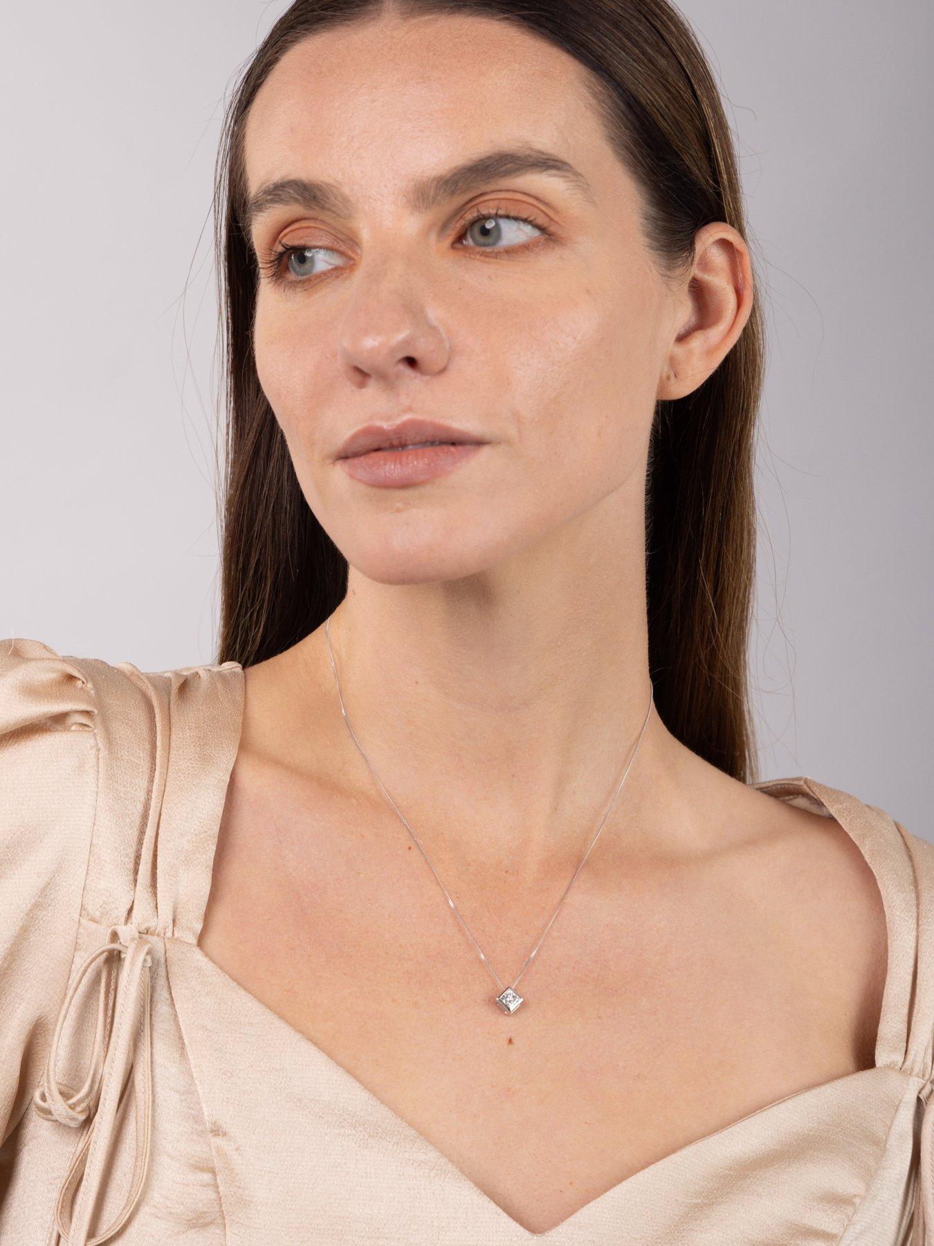  image of love-diamond-100ct-princess-cut-diamond-slider-pendant-with-chain-lab-grown