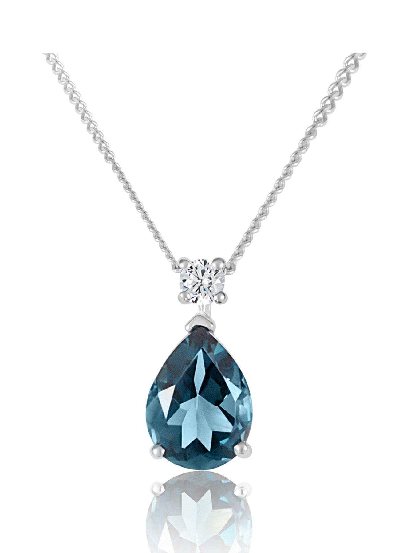  image of love-diamond-london-blue-topaz-amp-007ct-natural-diamond-pear-pendant