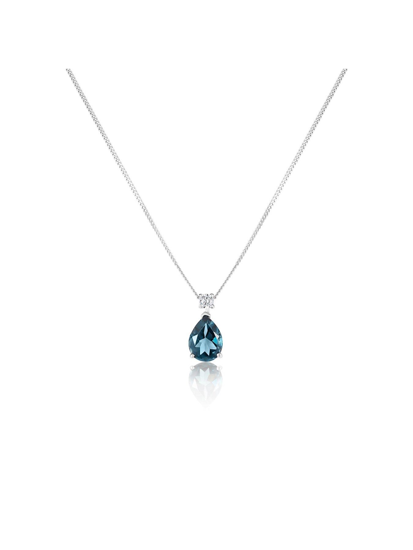  image of love-diamond-london-blue-topaz-amp-007ct-natural-diamond-pear-pendant