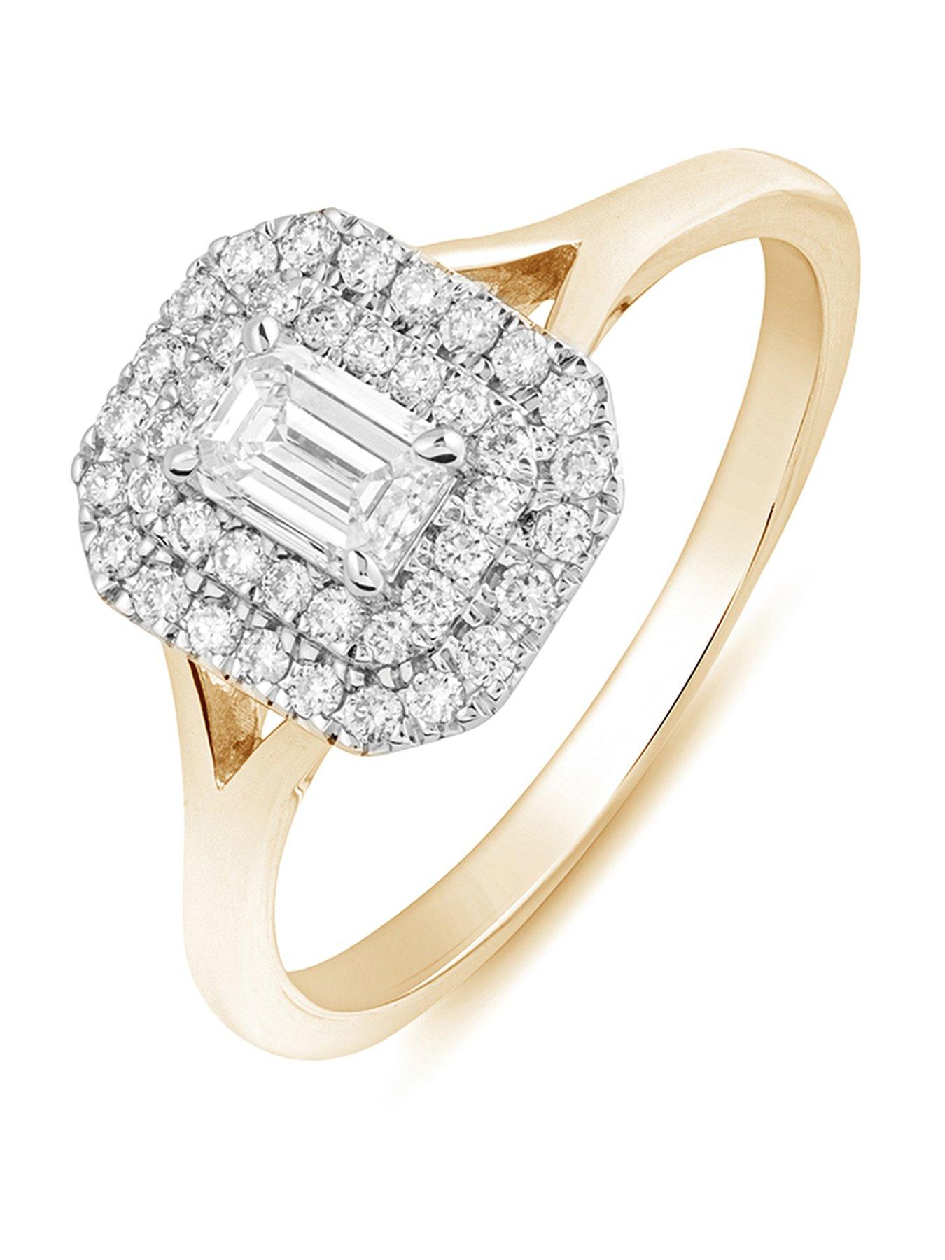 Image 1 of 5 of Love DIAMOND 0.50ct Emerald Cut Diamond Double Halo Ring Lab Grown