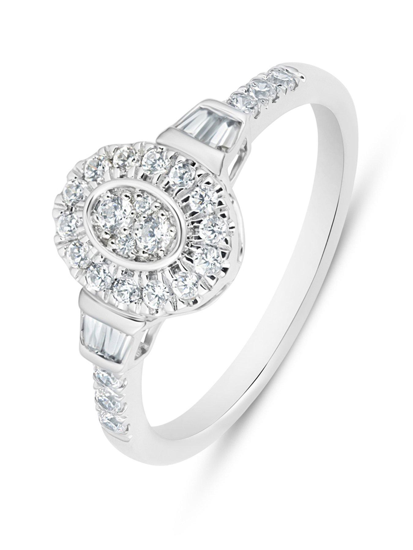 Love DIAMOND 0.33ct Natural Diamond Dress Ring with Halo  &  Baguette Accents