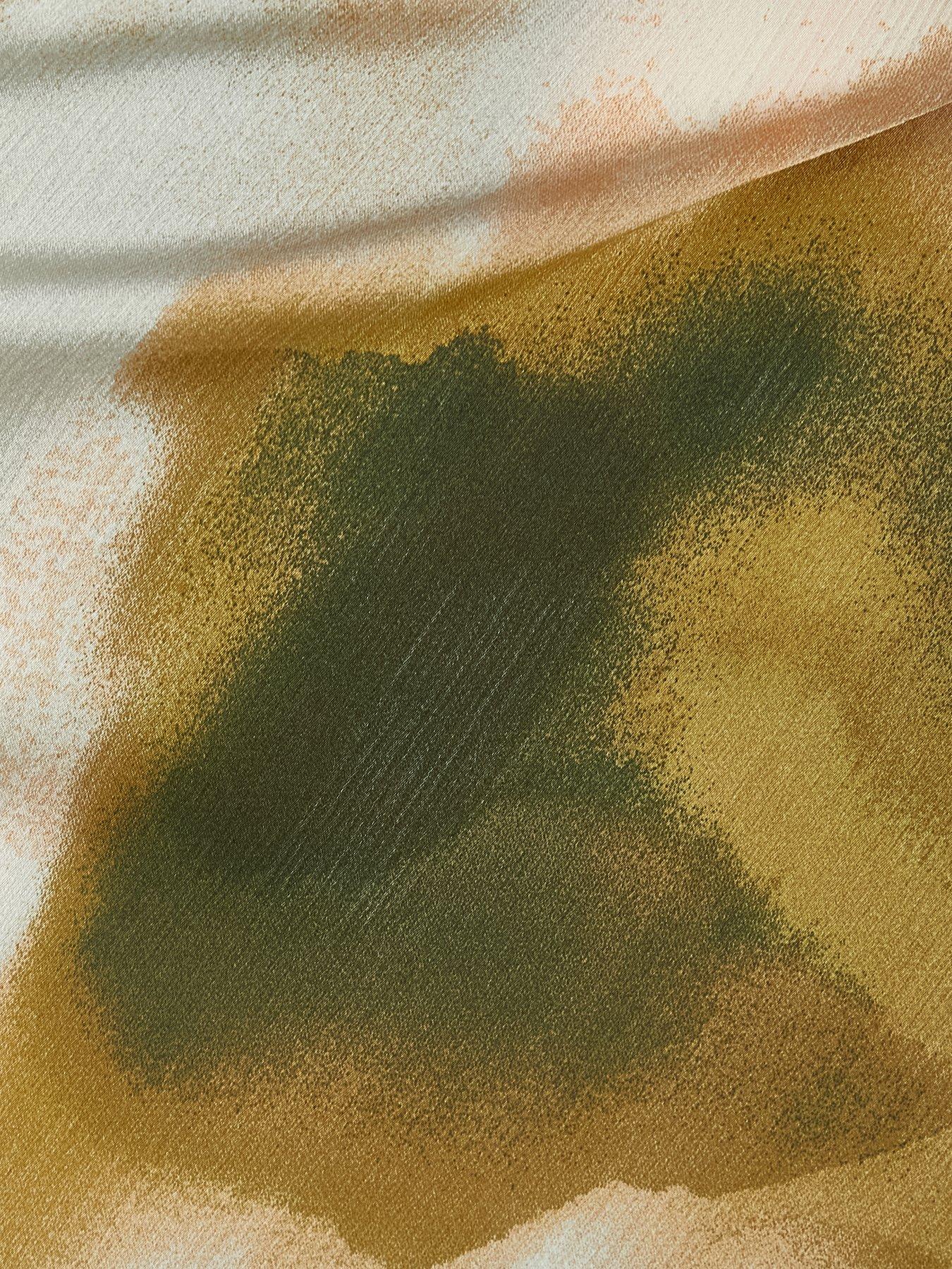 Image 6 of 6 of Quiz Petite Khaki Satin Printed Midaxi Dress