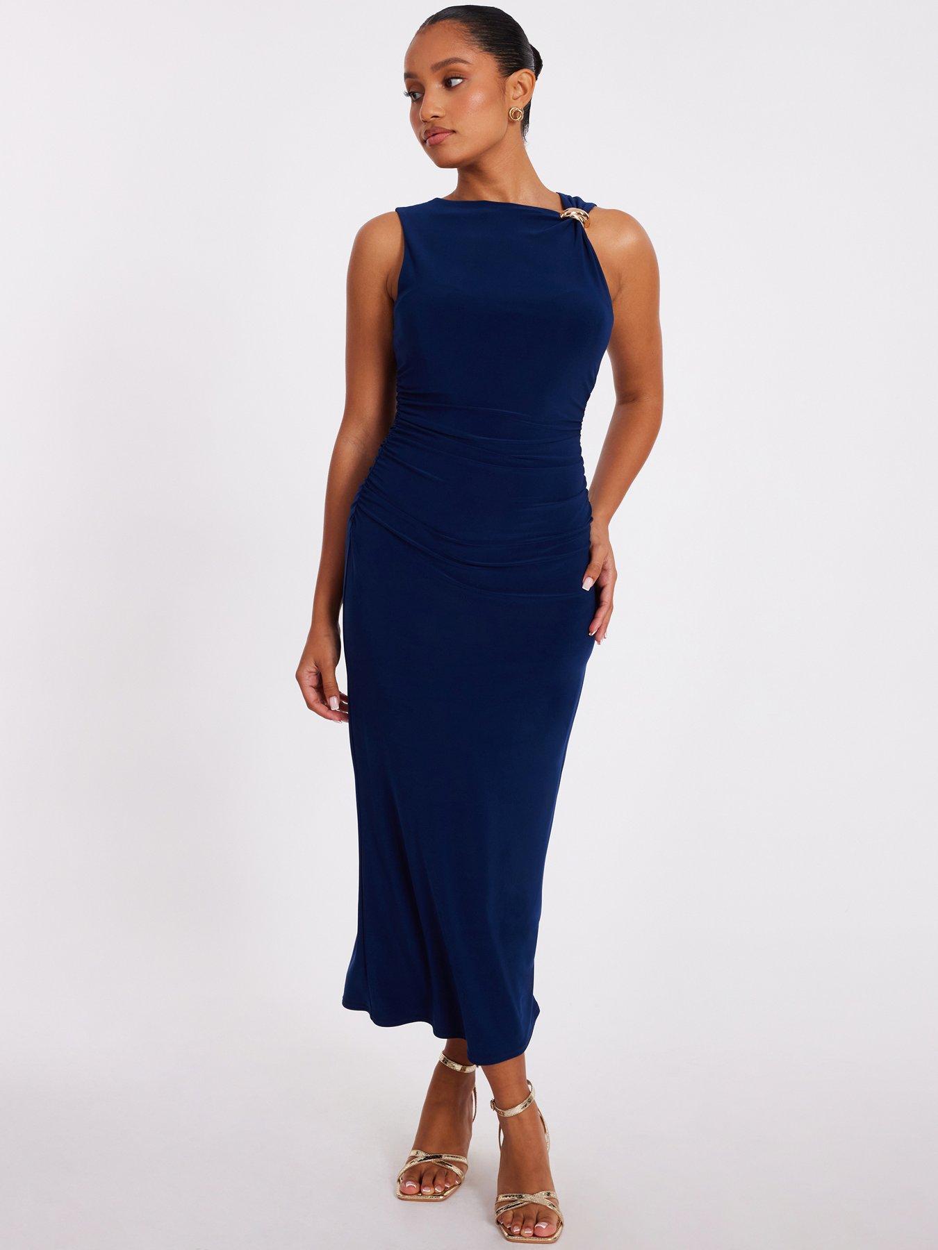 undefined Petite Navy Gold Buckle Midaxi Dress