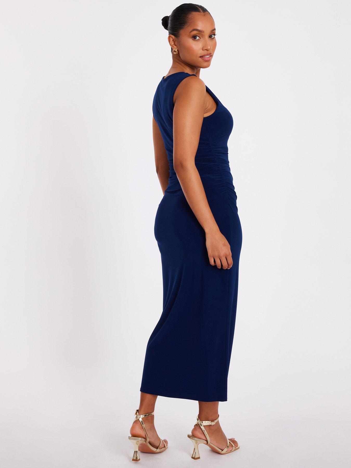 Image 2 of 6 of Quiz Petite Navy Gold Buckle Midaxi Dress