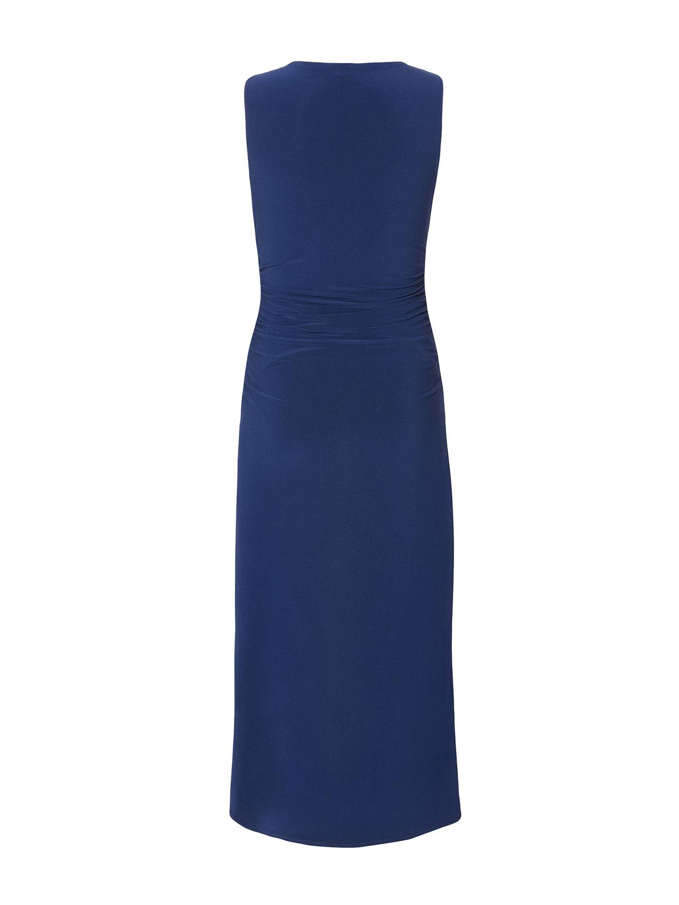 Image 4 of 6 of Quiz Petite Navy Gold Buckle Midaxi Dress