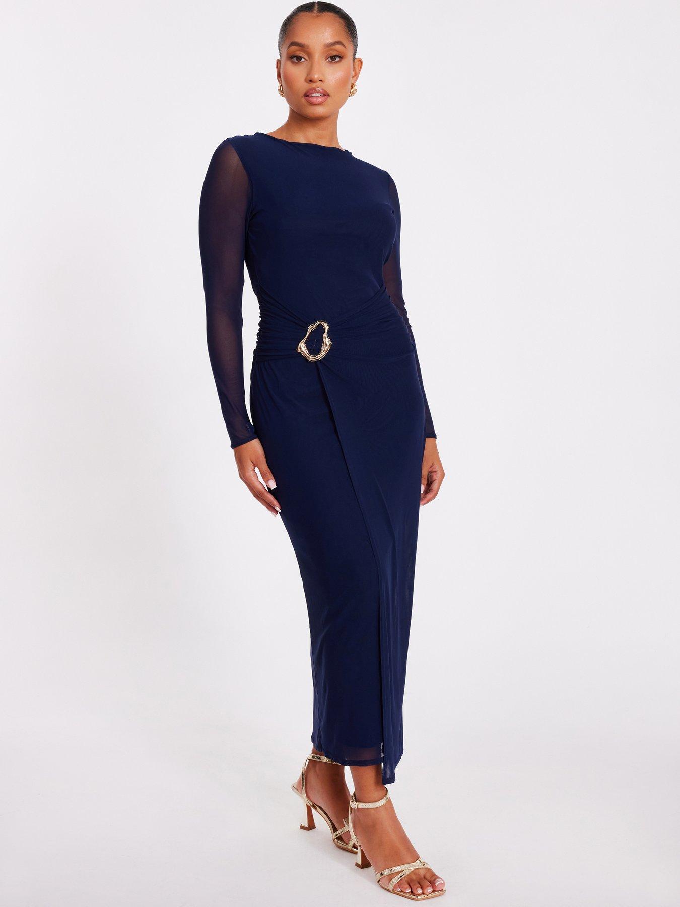 quiz-petite-navy-mesh-buckle-midaxi-dress