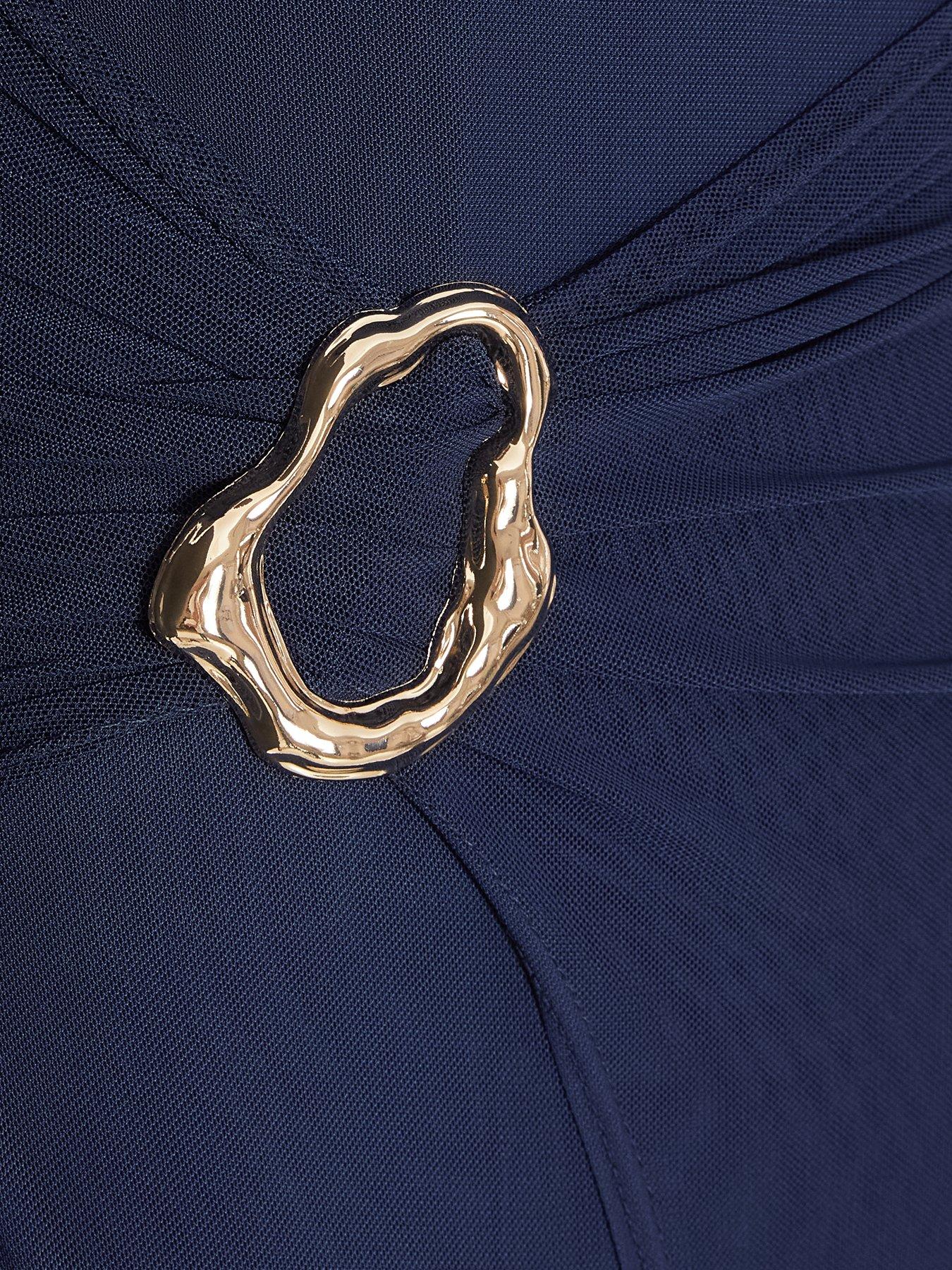 Image 6 of 6 of Quiz Petite Navy Mesh Buckle Midaxi Dress