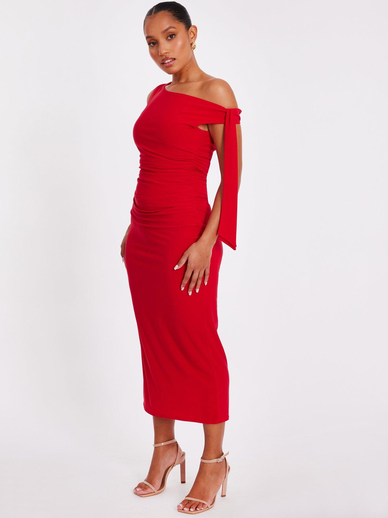 Image 3 of 6 of Quiz Petite Red Asymmetric Midaxi Dress