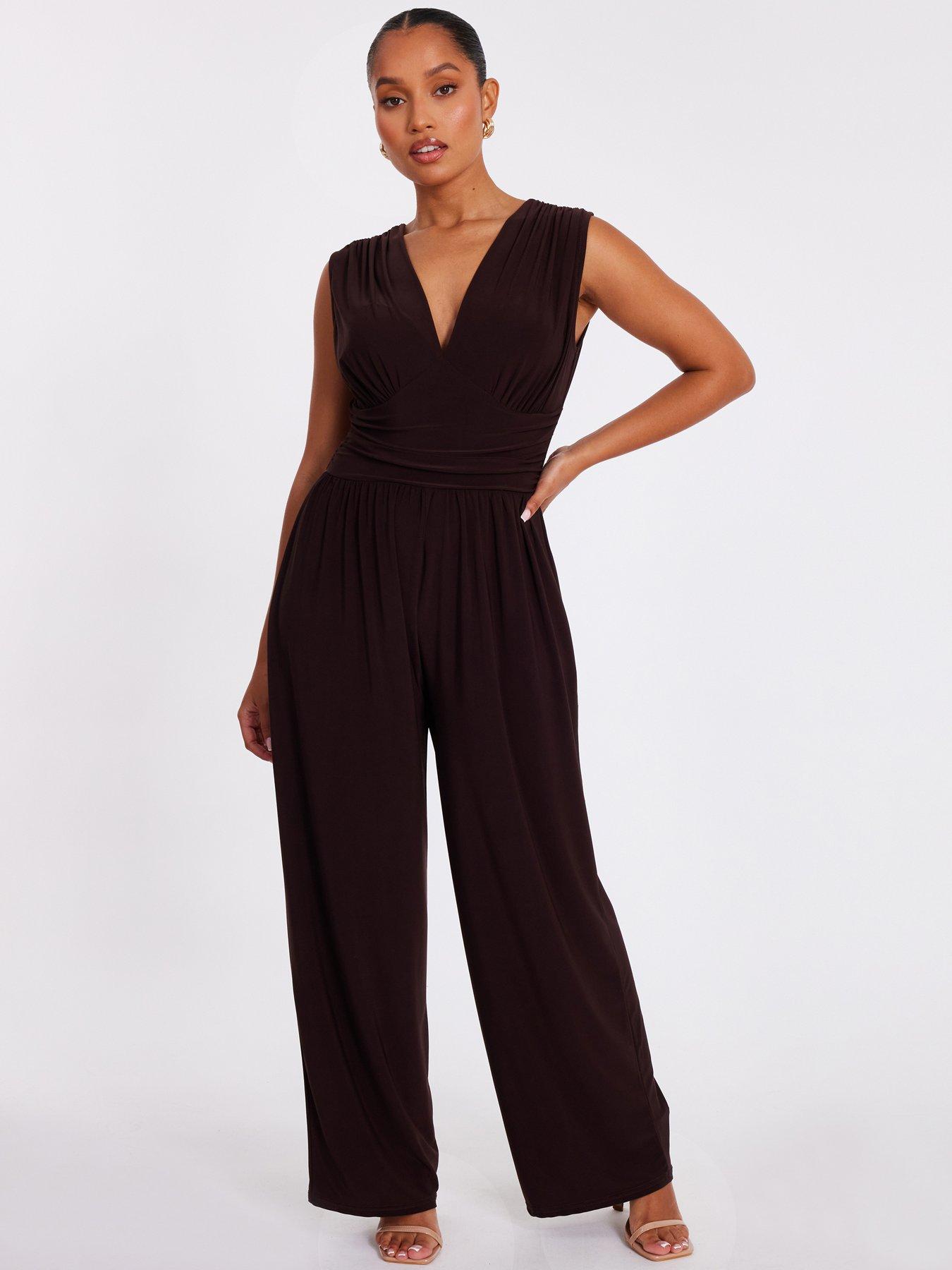 undefined Petite Brown Ruched Jumpsuit