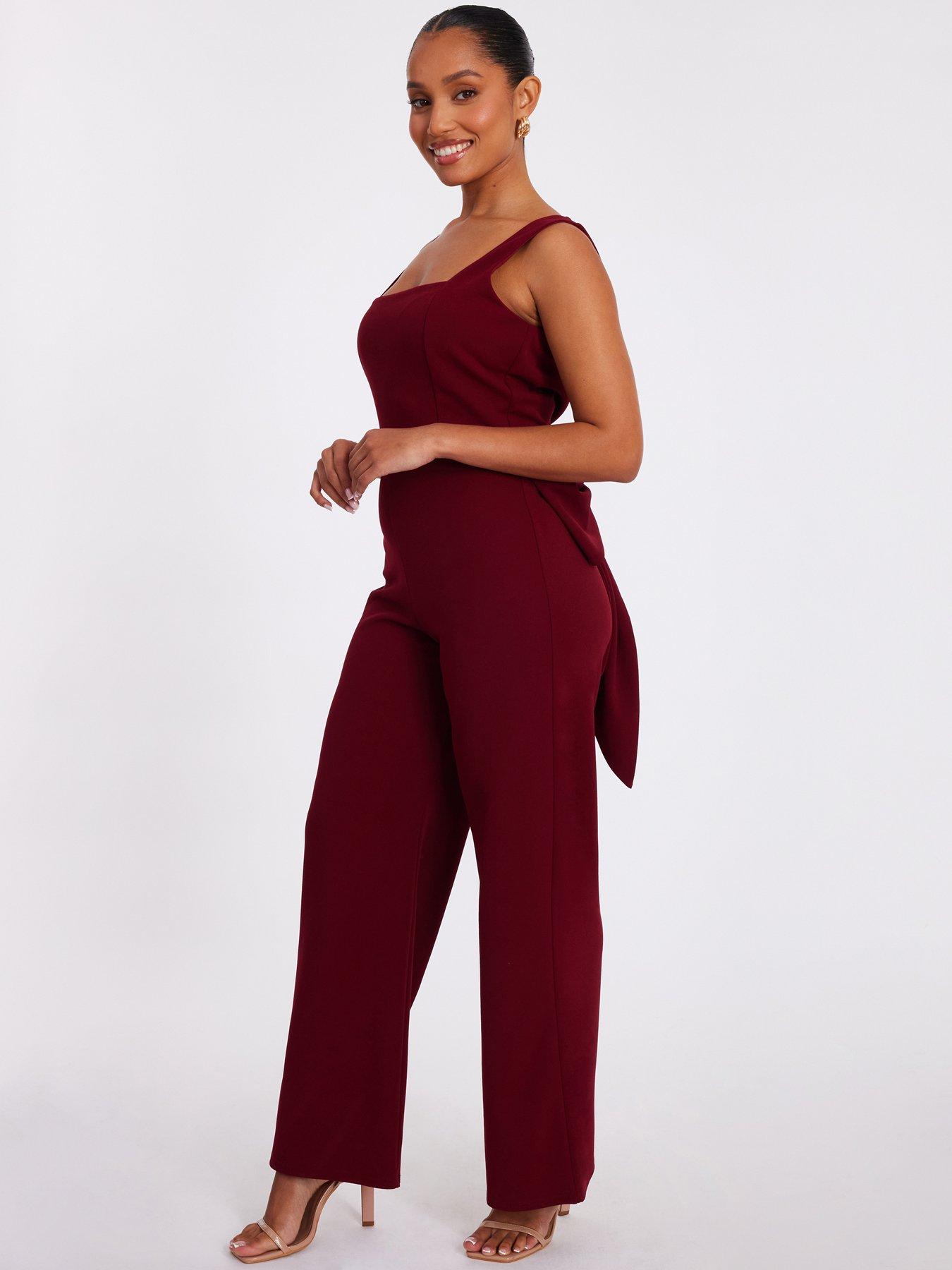 Image 3 of 6 of Quiz Petite Dark Red Bow Back Jumpsuit