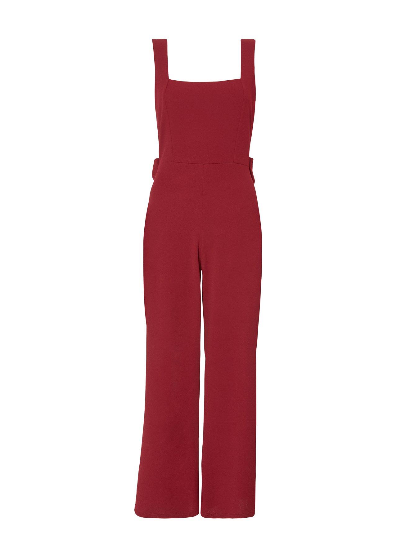 Image 4 of 6 of Quiz Petite Dark Red Bow Back Jumpsuit