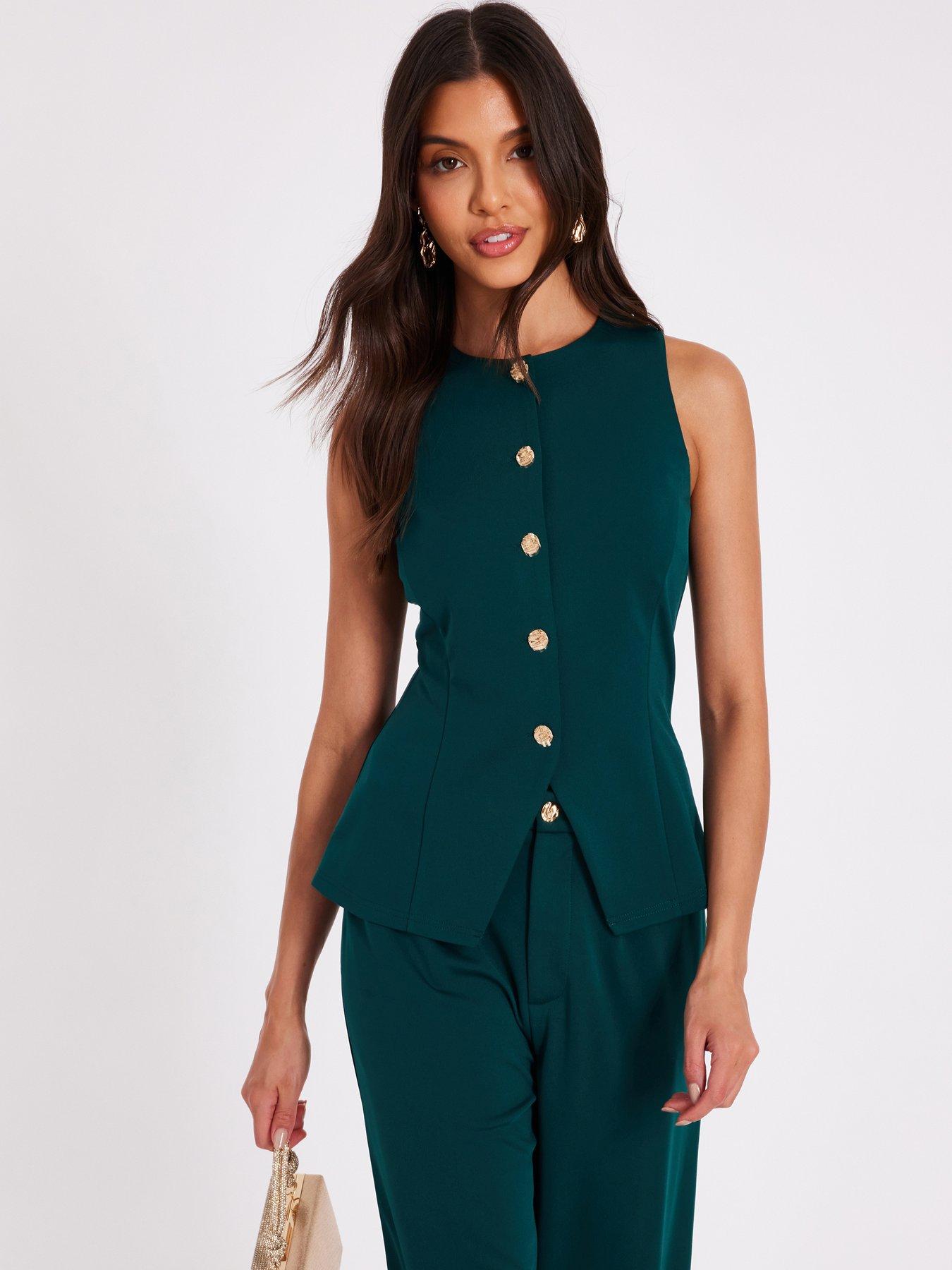 undefined Bottle Green Button Front Waistcoat