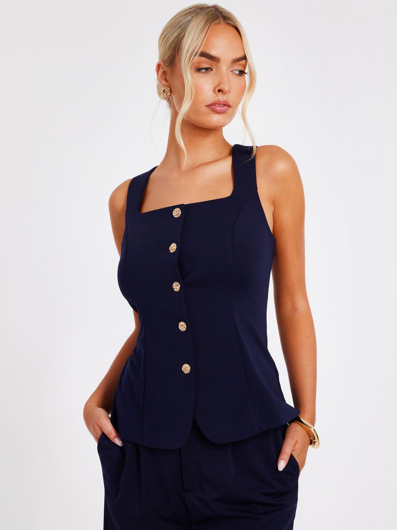 Quiz Navy Square Neck Waistcoat