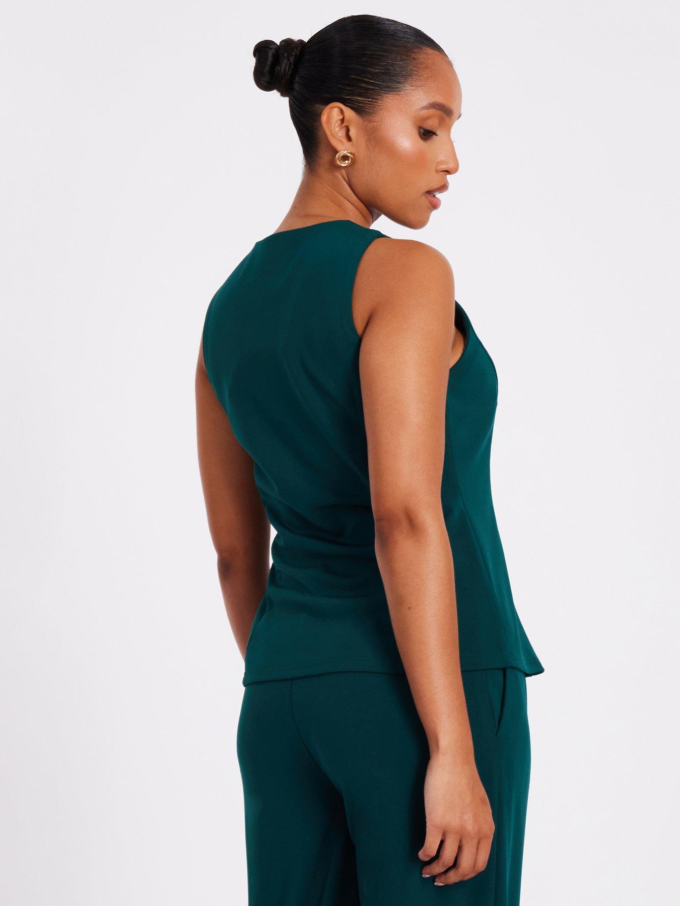 Image 2 of 6 of Quiz Petite Bottle Green Button Front Waistcoat