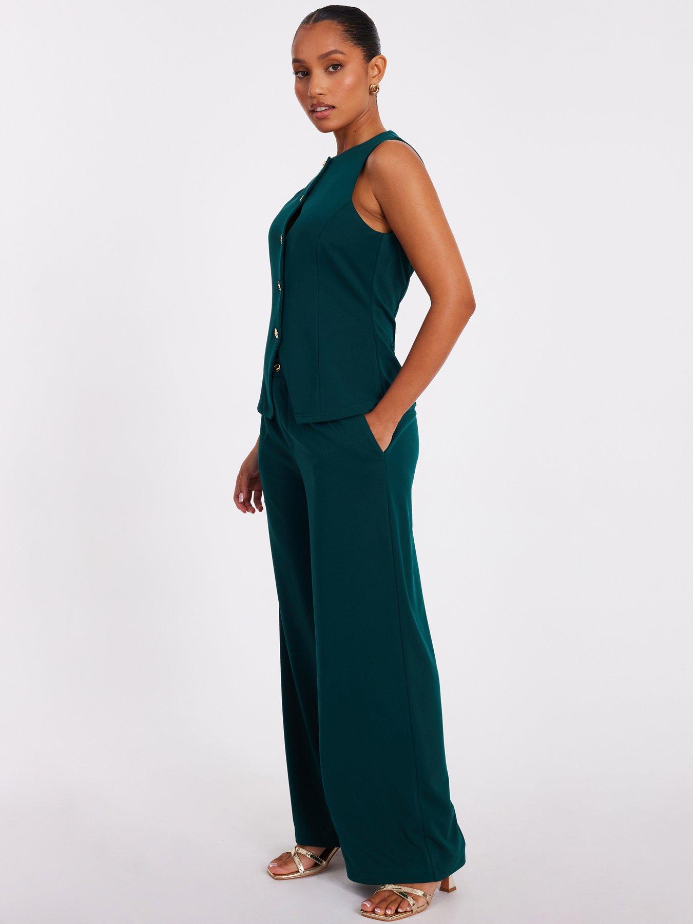 Image 3 of 6 of Quiz Petite Bottle Green Button Front Waistcoat