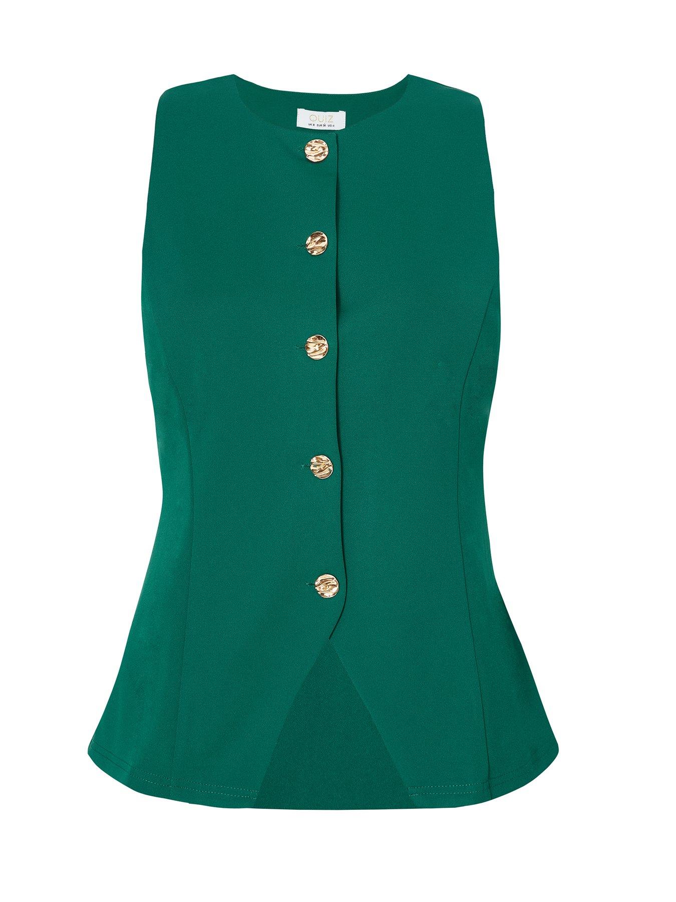 Image 4 of 6 of Quiz Petite Bottle Green Button Front Waistcoat