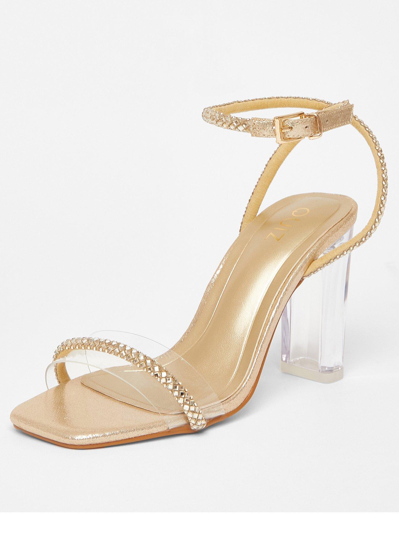 Image 2 of 5 of Quiz Gold Diamante Clear Block Heels
