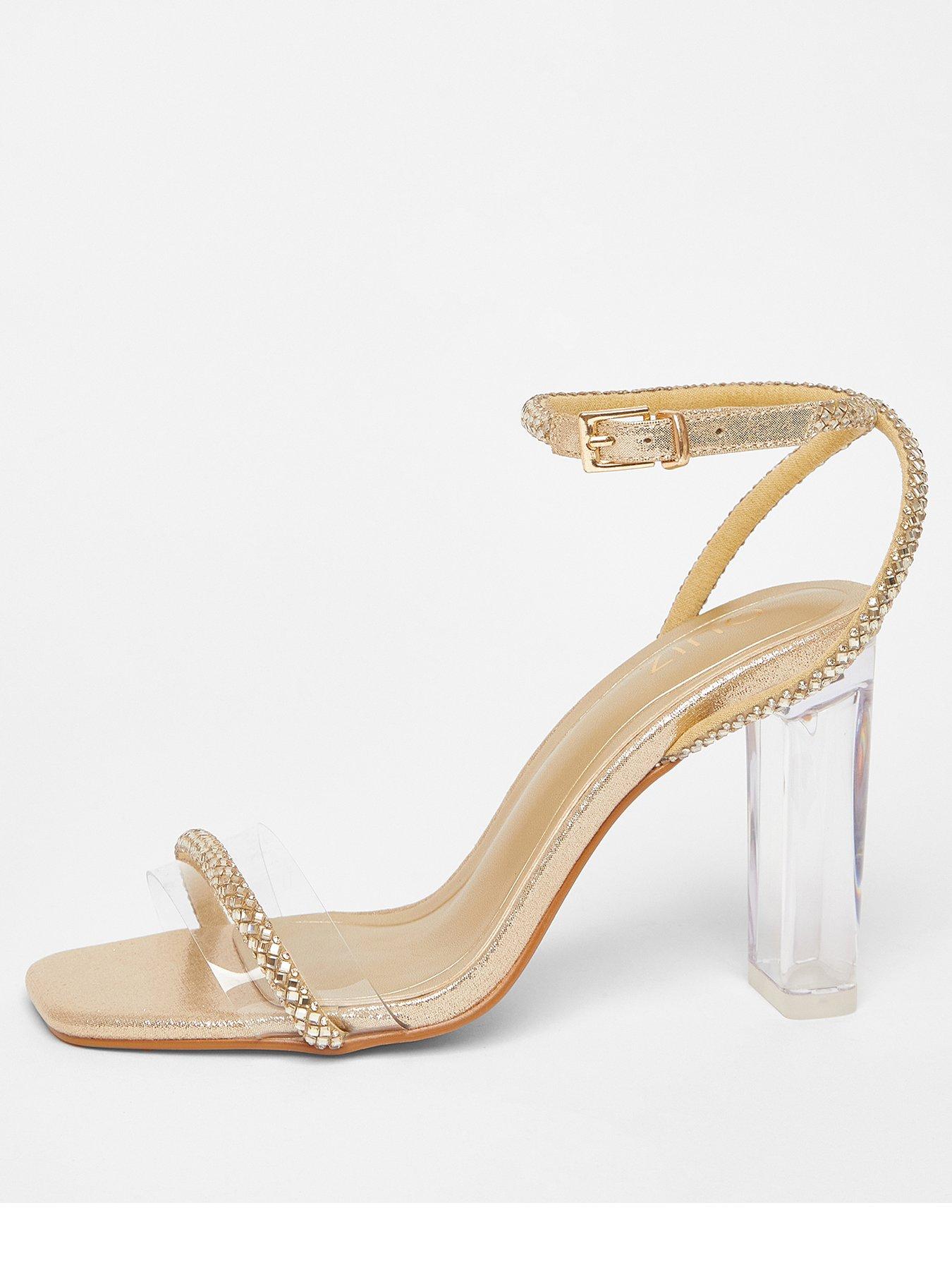 Image 3 of 5 of Quiz Gold Diamante Clear Block Heels