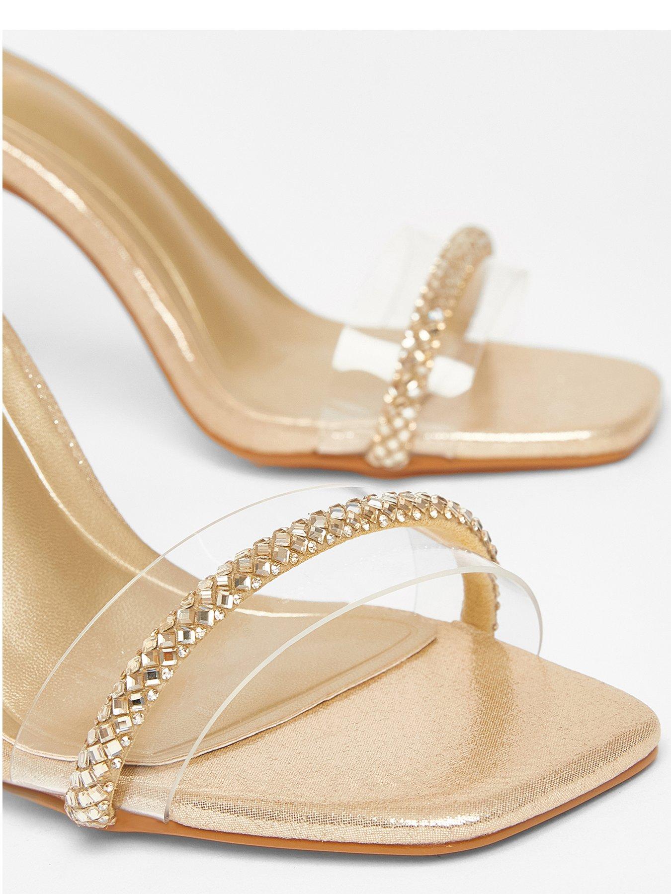 Image 5 of 5 of Quiz Gold Diamante Clear Block Heels