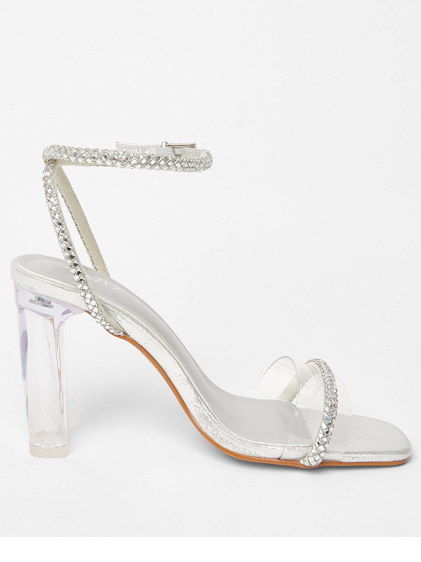 undefined Silver Diamante Clear Block Heels