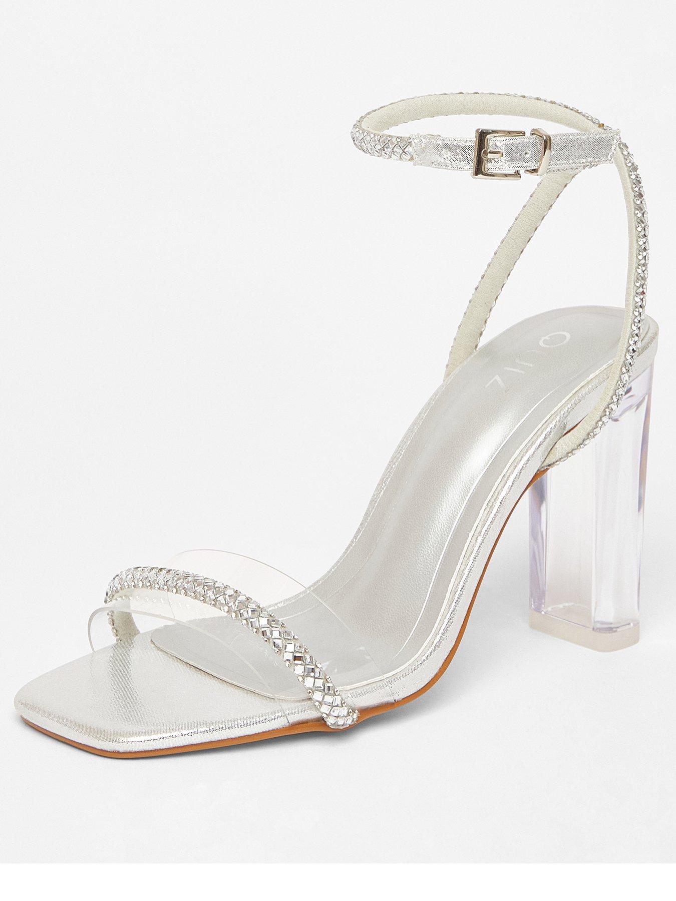 Image 2 of 5 of Quiz Silver Diamante Clear Block Heels