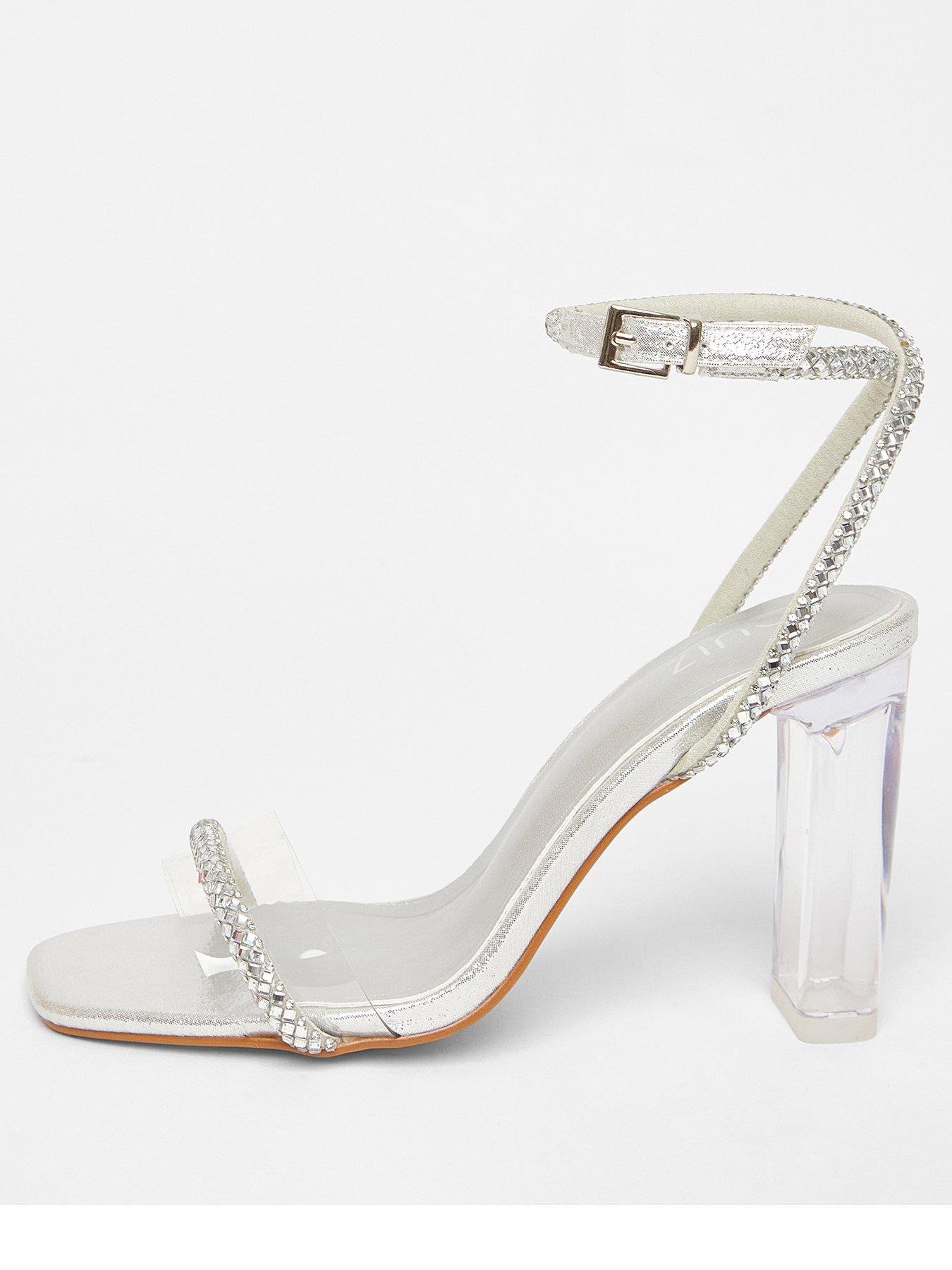 Image 3 of 5 of Quiz Silver Diamante Clear Block Heels
