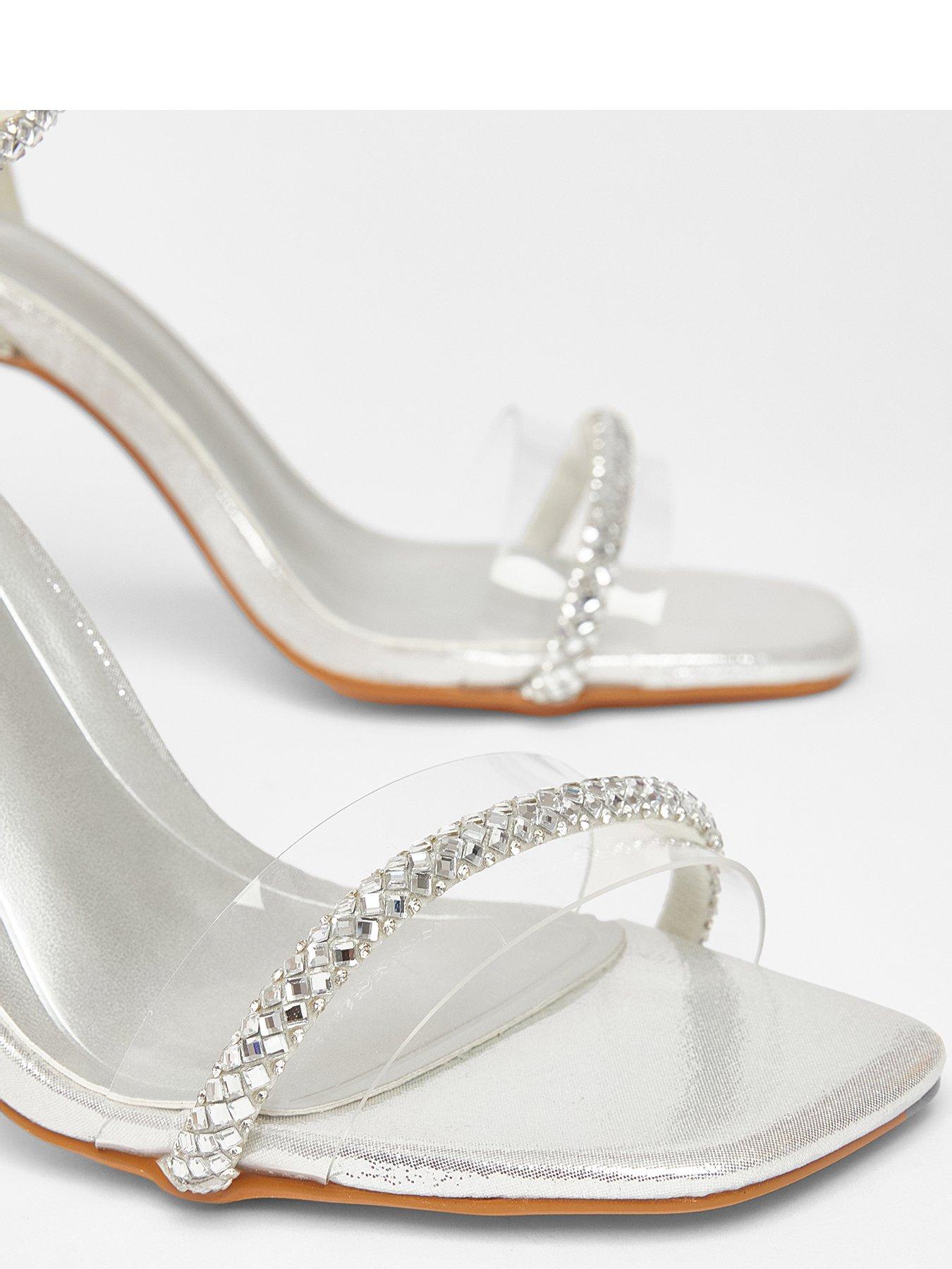 Image 5 of 5 of Quiz Silver Diamante Clear Block Heels