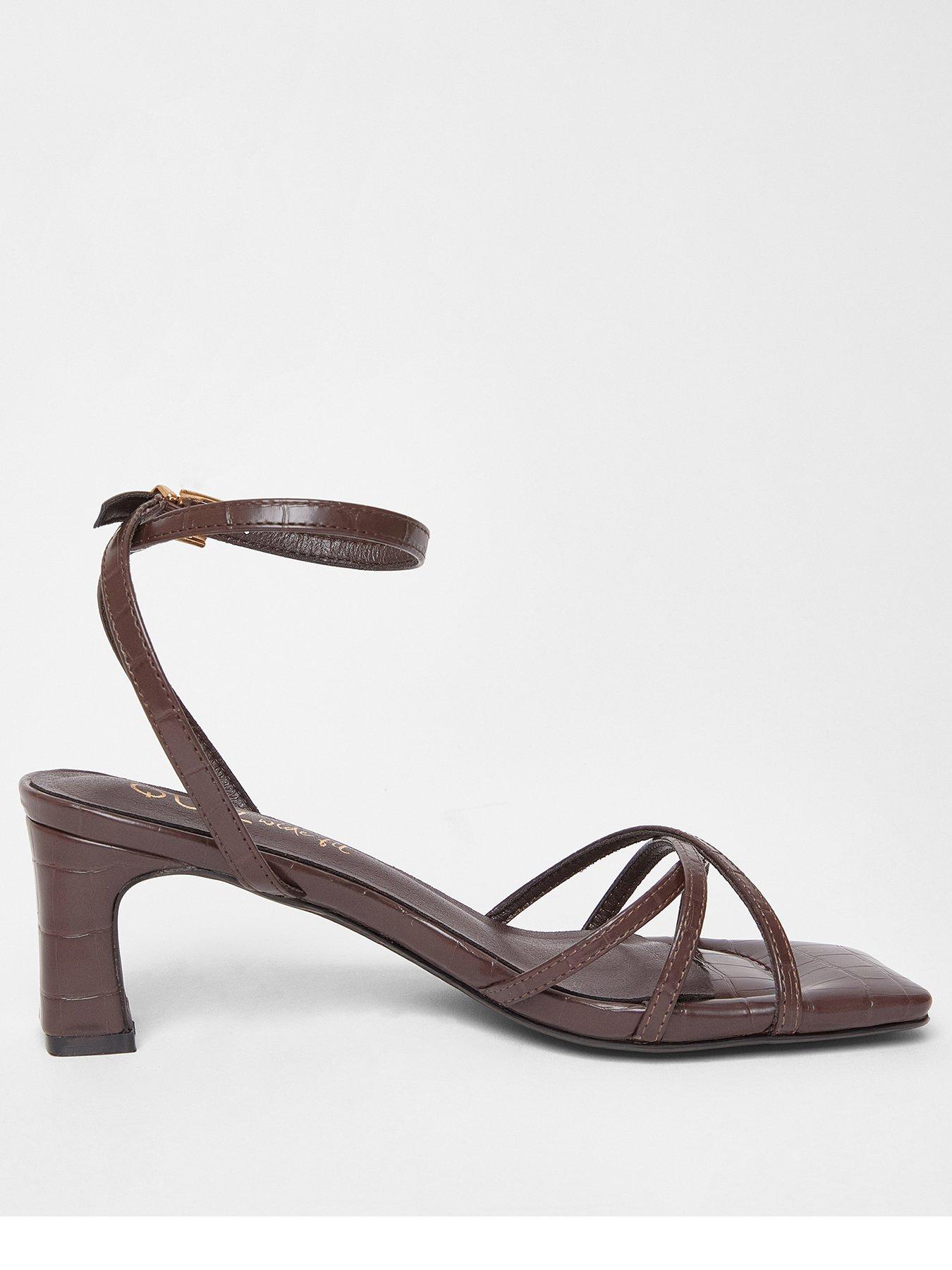 undefined Wide Fit Brown Strappy Block Heels