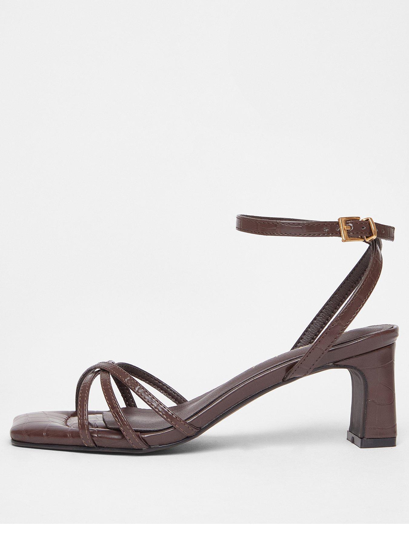 Image 3 of 5 of Quiz Wide Fit Brown Strappy Block Heels