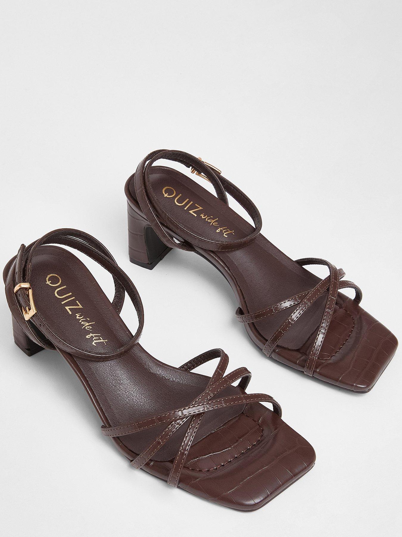 Image 4 of 5 of Quiz Wide Fit Brown Strappy Block Heels