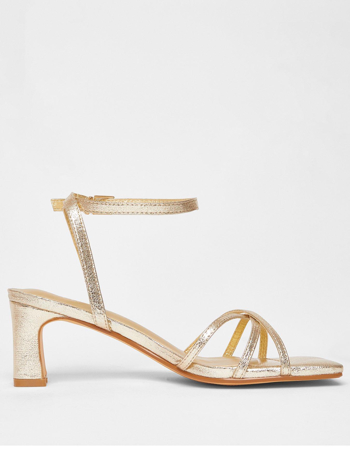 undefined Wide Fit Gold Strappy Block Heels