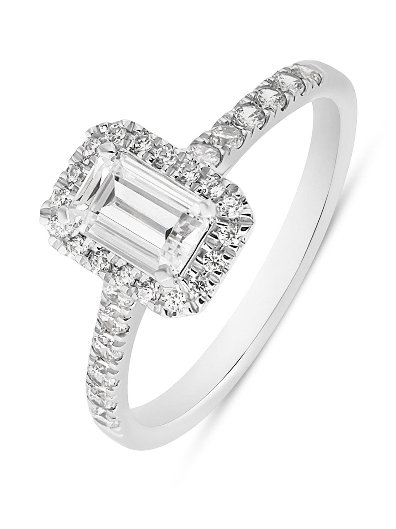 Love DIAMOND 1.20ct Emerald Cut Diamond Halo  &  Shoulder Ring Lab Grown