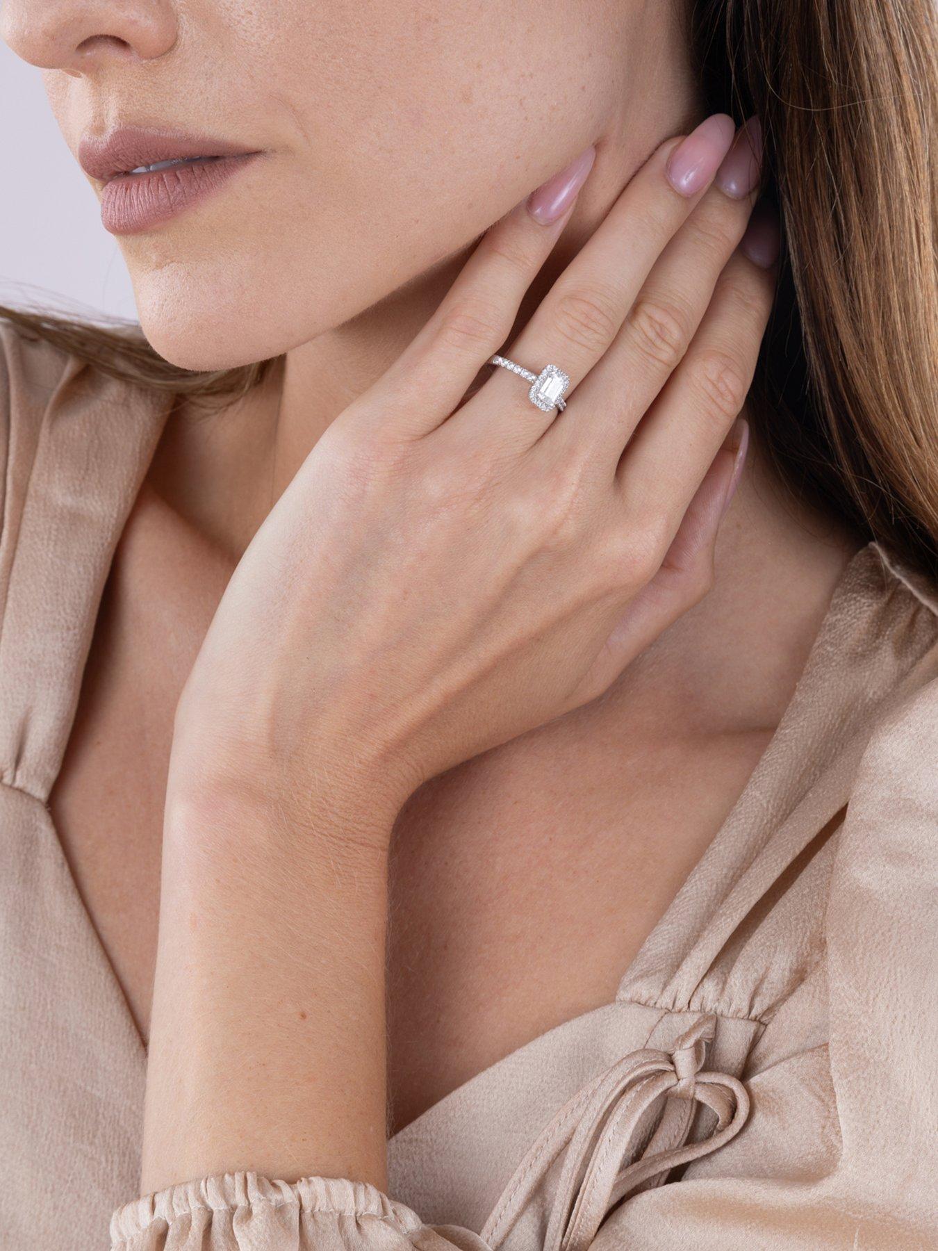 Image 4 of 5 of Love DIAMOND Emerald Cut Haloand Shoulders Solitaire - One Colour