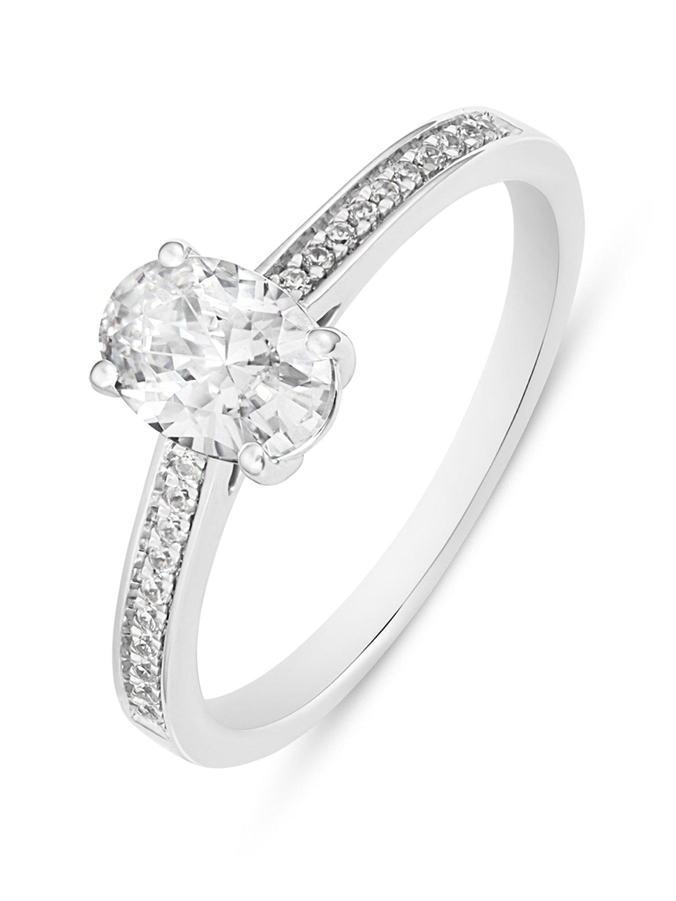 Love DIAMOND 1.00ct Oval Cut Diamond Solitaire Ring with Channel Set Shoulders Lab Grown
