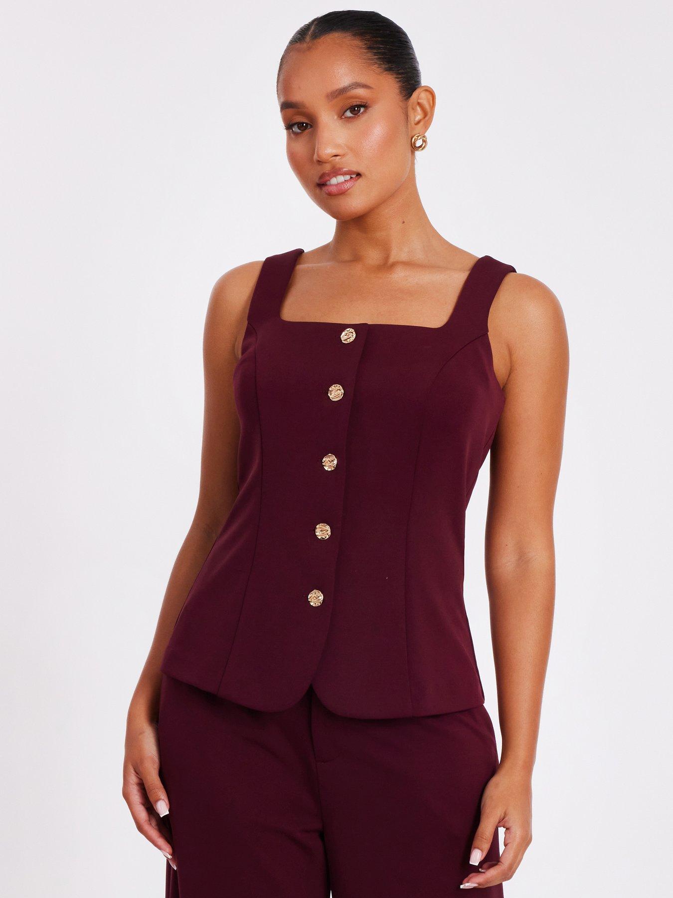undefined Petite Dark Red Button Front Waistcoat