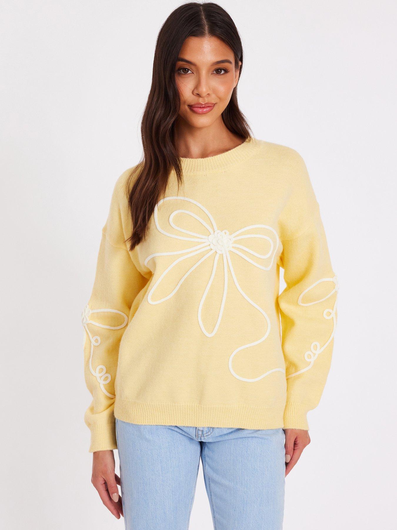 Quiz Yellow Stitch Bow Jumper