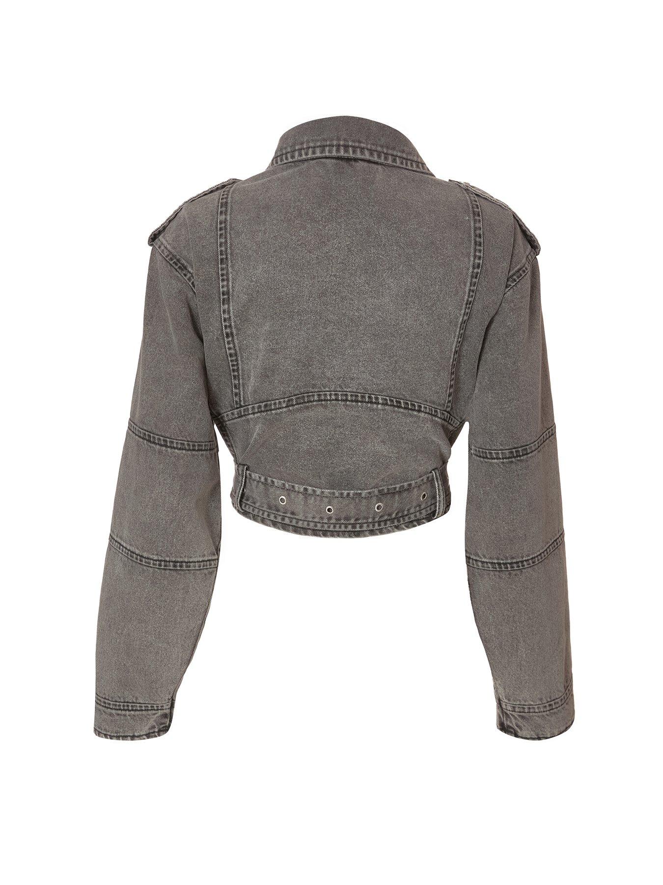 Image 4 of 6 of Quiz Grey Denim Biker Jacket