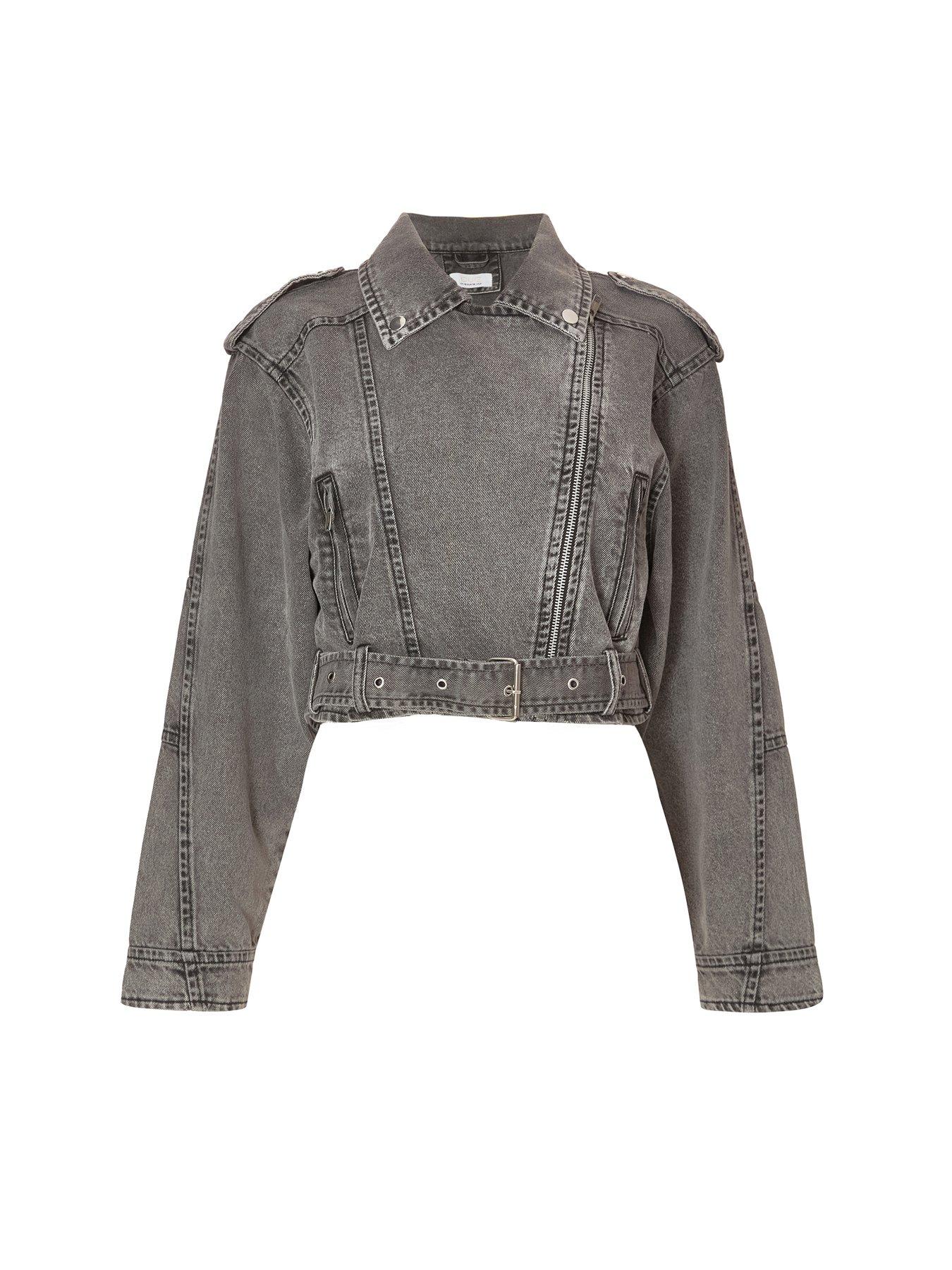 Image 5 of 6 of Quiz Grey Denim Biker Jacket