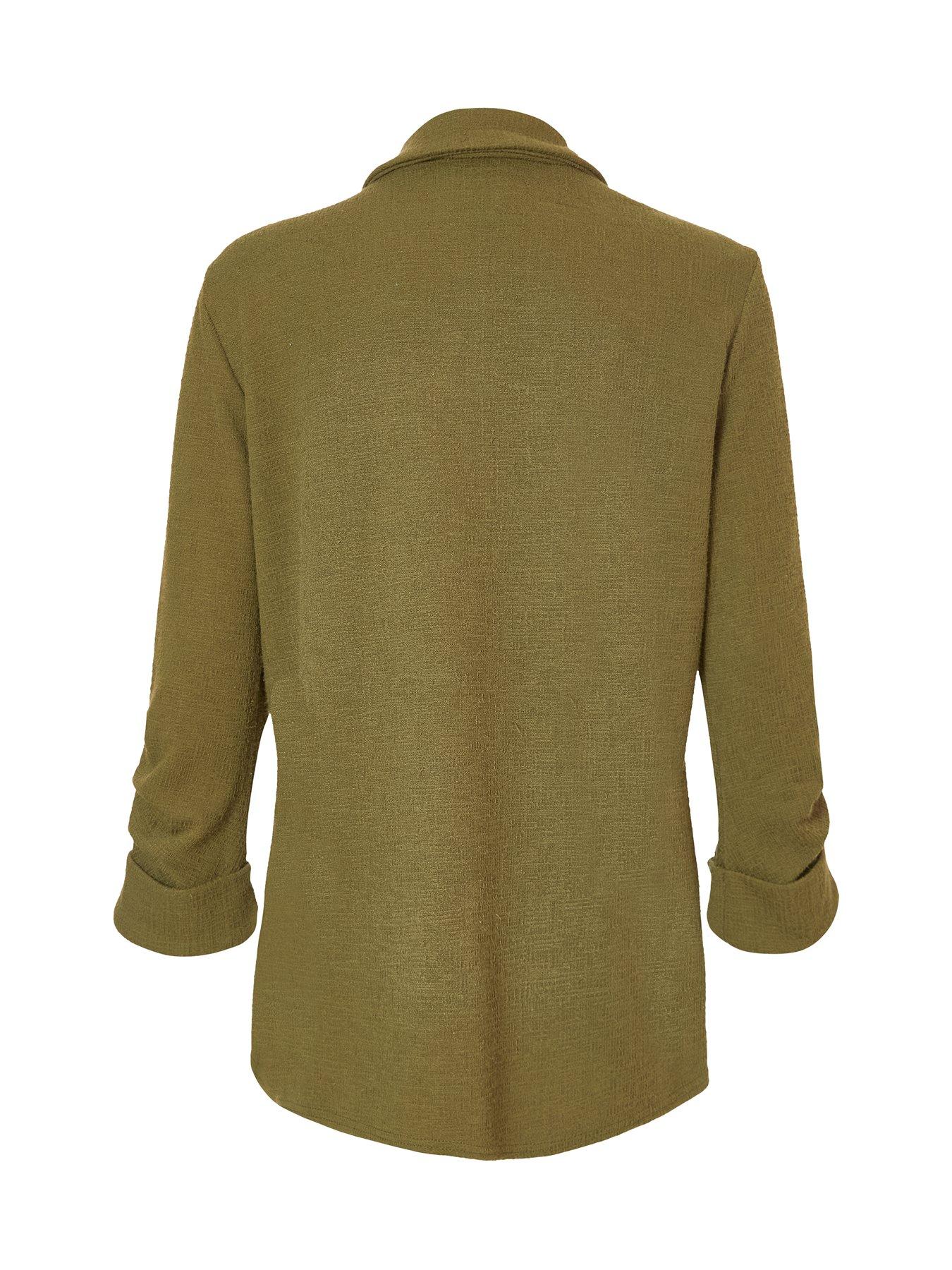 Image 4 of 6 of Quiz Khaki Textured Ruched Sleeve Blazer