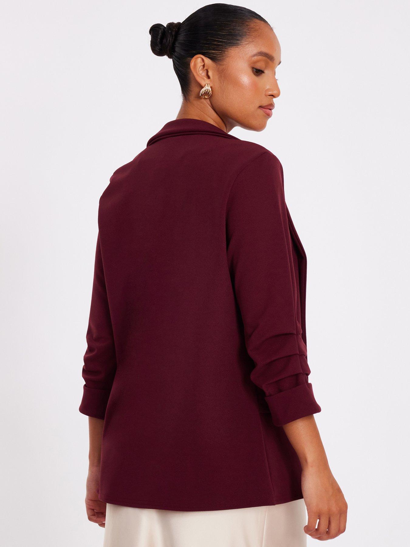 Image 2 of 6 of Quiz Petite Dark Red Ruched Sleeve Blazer