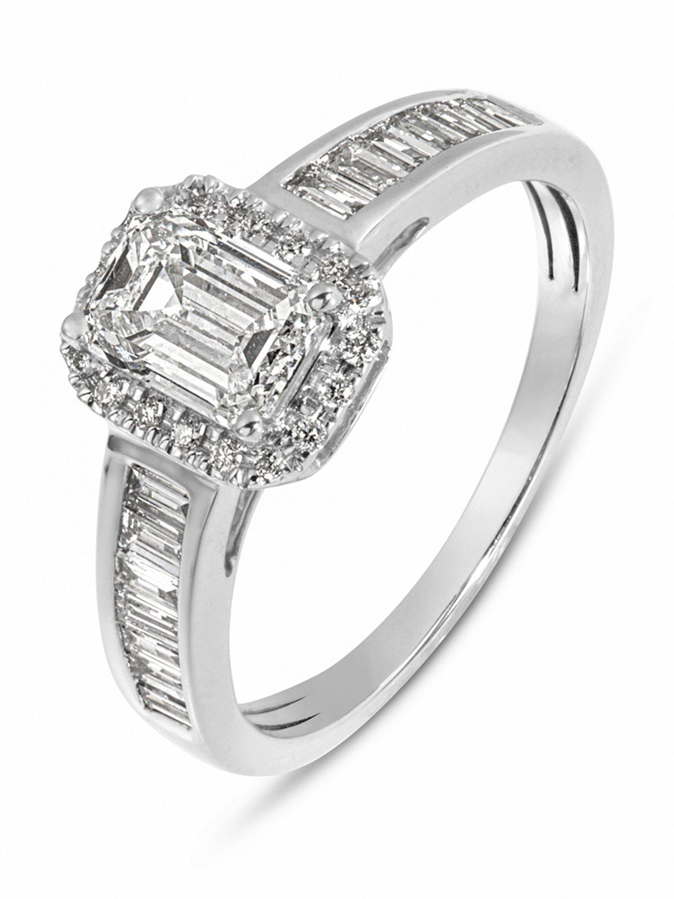 Image 1 of 5 of Love DIAMOND 1.40ct Emerald Cut Diamond Halo &amp; Baguette Ring Lab Grown